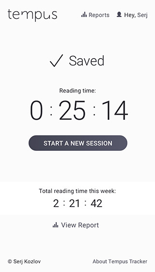 Saved session screen - mobile